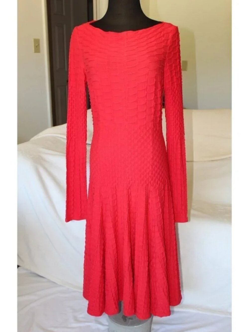 VTG Rostfrei by Anett Rostel red Midi dress Size 38 /M Long Sleeve textured Y2K